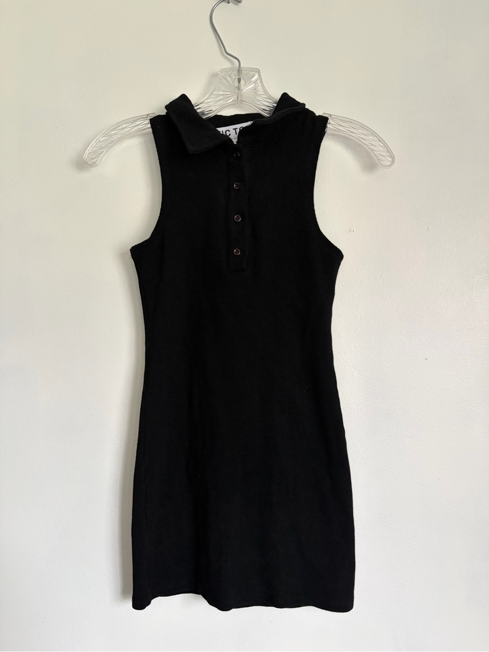 Tic Toc Sleeveless Black Polo Knit Mini Dress